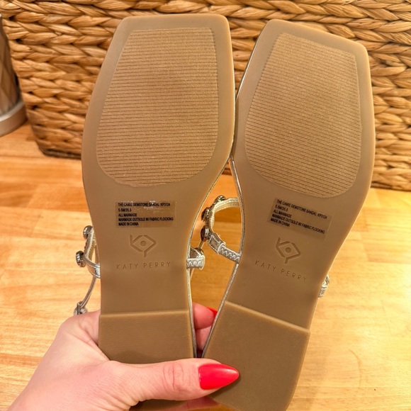 Katy Perry Camie Gemstone Sandals Silver Square Toe Navy Stone Women's 5.5 NWOT - Picture 6 of 9